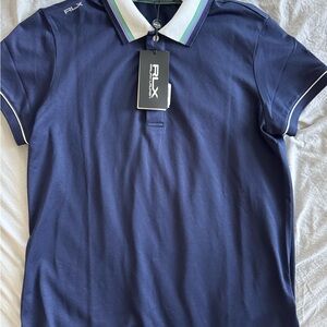 Ralph Lauren Women Golf RLX Navy Polo with Contrast Stripe Collar size S, NWT
